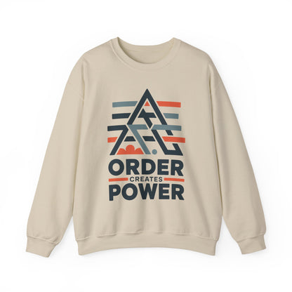 Men's Sweatshirt Order Creates Power, Minimal Geometric Motivational Graphic Pullover, Heavy Blend™ Crewneck Sweatshirt