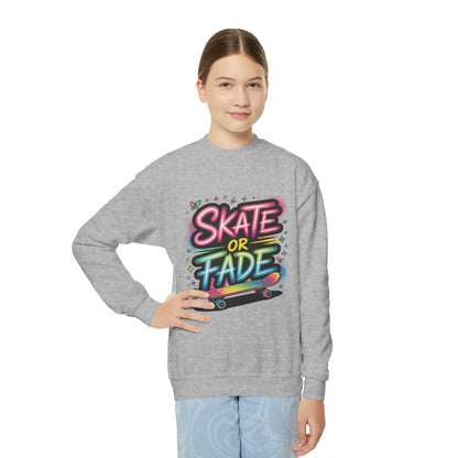 Youth Crewneck Sweatshirt, Skate Or Fade Girls Sweatshirt, Colorful Graffiti Skateboarding Crewneck Sweatshirt, Youth Streetwear Gift