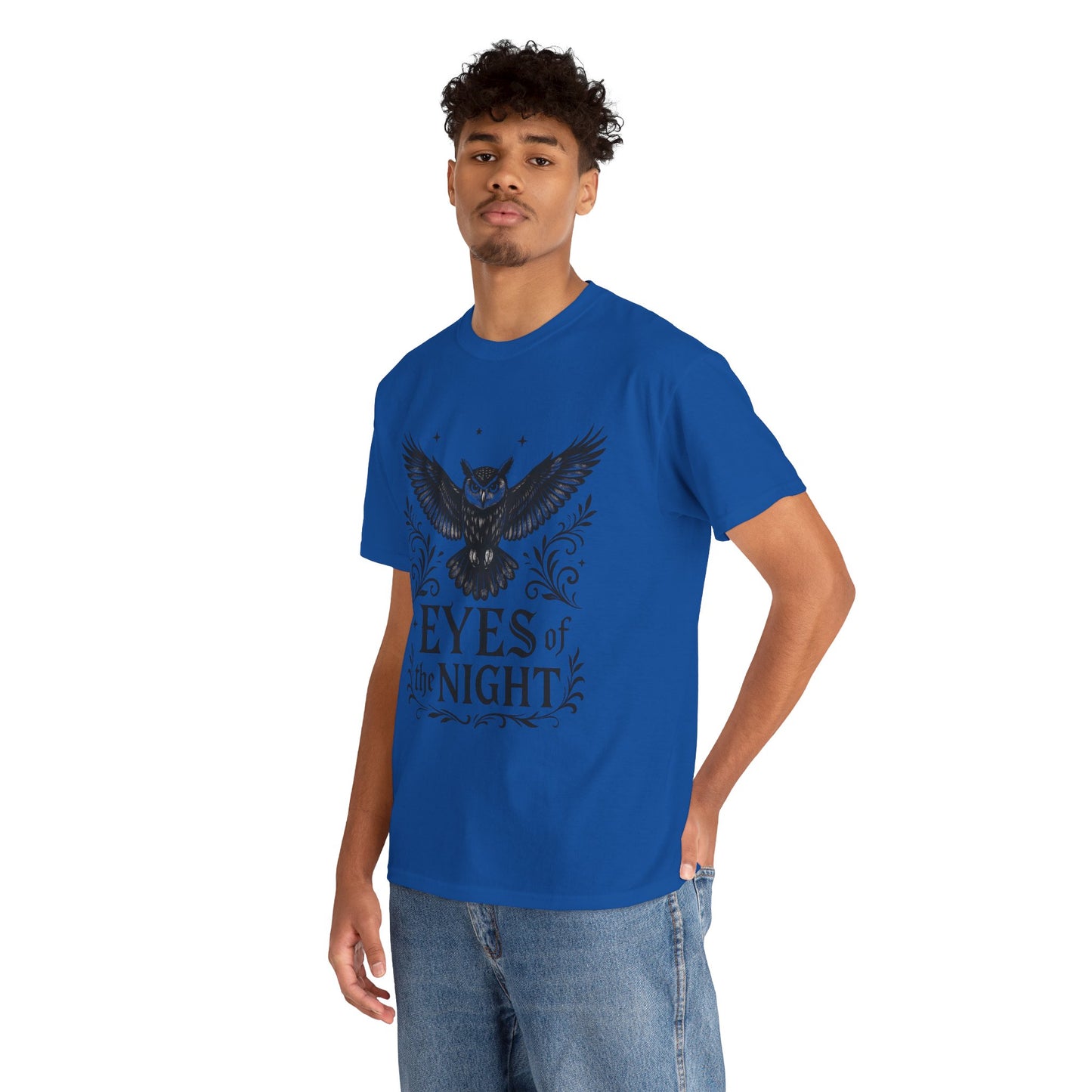Cool Owl Graphic Unisex Heavy Cotton Tee, Flying Owl Art T-Shirt, Animal Print Tee, Gothic Bird Graphic Tee, Mens Gothic Style Shirt