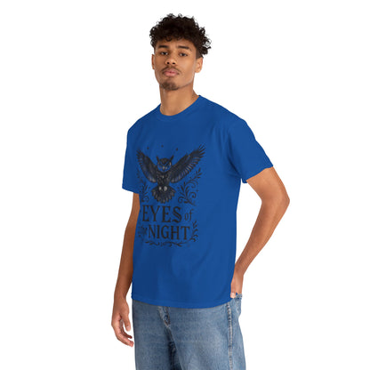 Cool Owl Graphic Unisex Heavy Cotton Tee, Flying Owl Art T-Shirt, Animal Print Tee, Gothic Bird Graphic Tee, Mens Gothic Style Shirt
