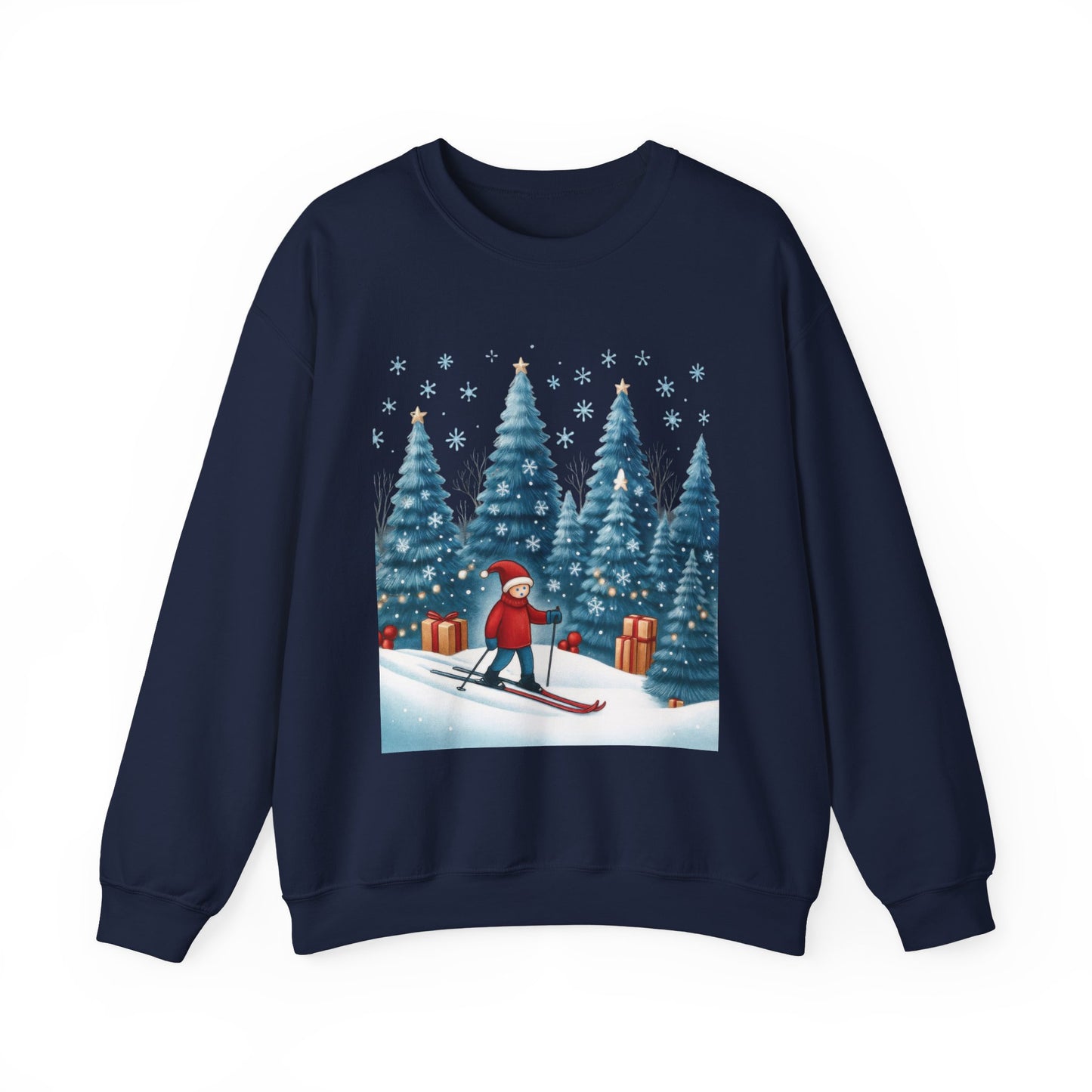 Womens Christmas Skiing Sweatshirt, Cozy Winter Holiday Pullover, Women's Heavy Blend™ Crewneck Sweatshirt