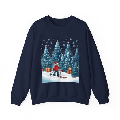 Womens Christmas Skiing Sweatshirt, Cozy Winter Holiday Pullover, Women's Heavy Blend™ Crewneck Sweatshirt