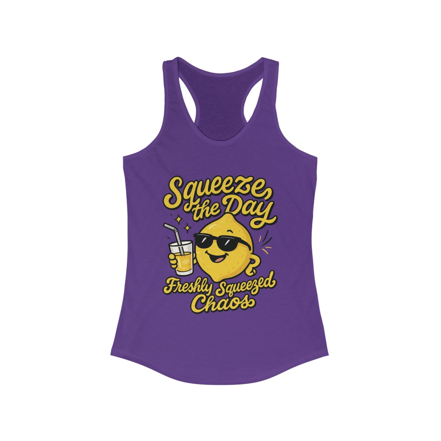 Freshly Squeezed Chaos Women's Racerback Tank Top, Fun Summer Apparel, Gift for Lemon Lovers, Cute Workout Top, Beach Ready, Casual Style