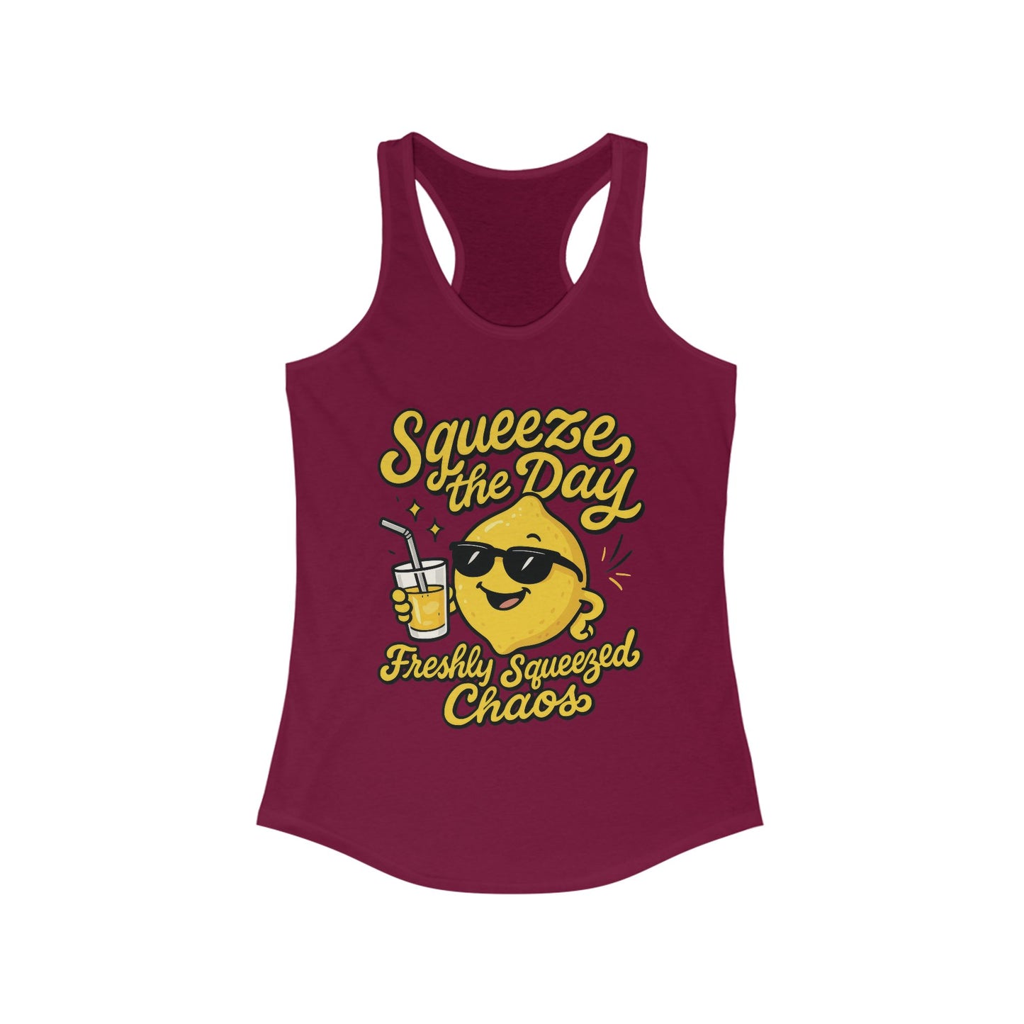 Freshly Squeezed Chaos Women's Racerback Tank Top, Fun Summer Apparel, Gift for Lemon Lovers, Cute Workout Top, Beach Ready, Casual Style