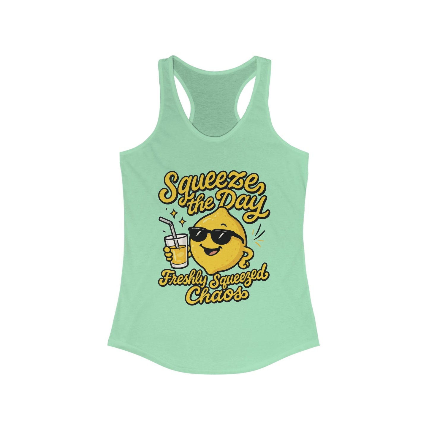 Freshly Squeezed Chaos Women's Racerback Tank Top, Fun Summer Apparel, Gift for Lemon Lovers, Cute Workout Top, Beach Ready, Casual Style