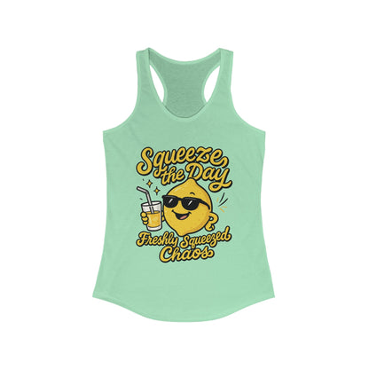 Freshly Squeezed Chaos Women's Racerback Tank Top, Fun Summer Apparel, Gift for Lemon Lovers, Cute Workout Top, Beach Ready, Casual Style