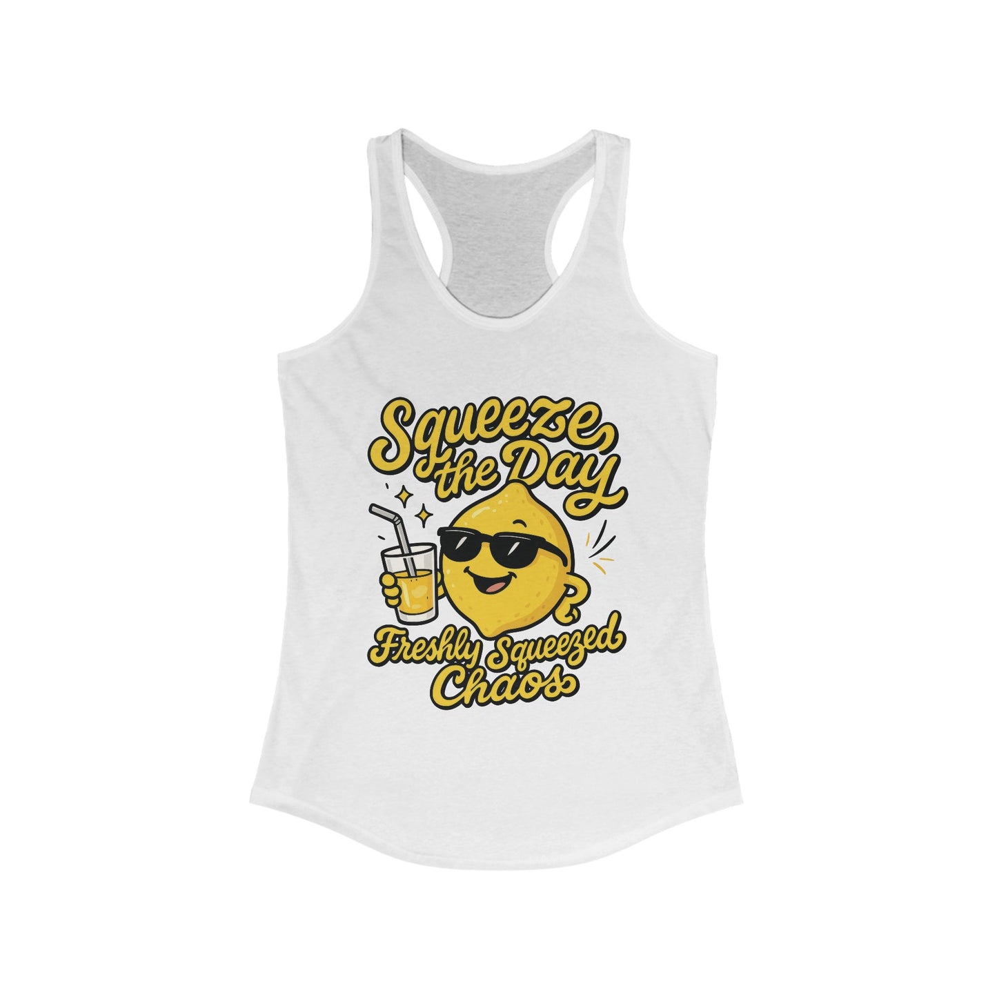 Freshly Squeezed Chaos Women's Racerback Tank Top, Fun Summer Apparel, Gift for Lemon Lovers, Cute Workout Top, Beach Ready, Casual Style
