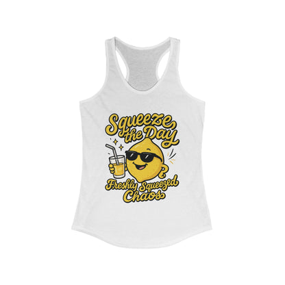Freshly Squeezed Chaos Women's Racerback Tank Top, Fun Summer Apparel, Gift for Lemon Lovers, Cute Workout Top, Beach Ready, Casual Style
