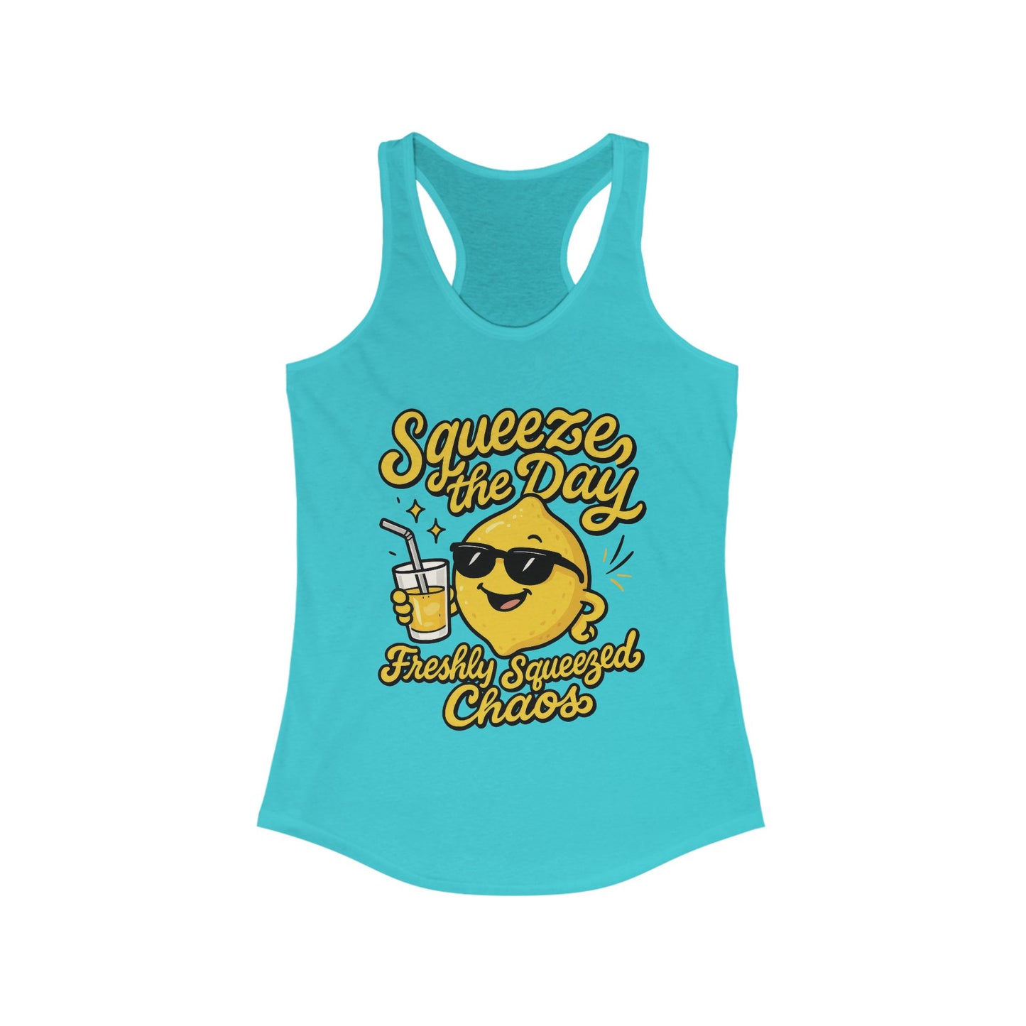Freshly Squeezed Chaos Women's Racerback Tank Top, Fun Summer Apparel, Gift for Lemon Lovers, Cute Workout Top, Beach Ready, Casual Style