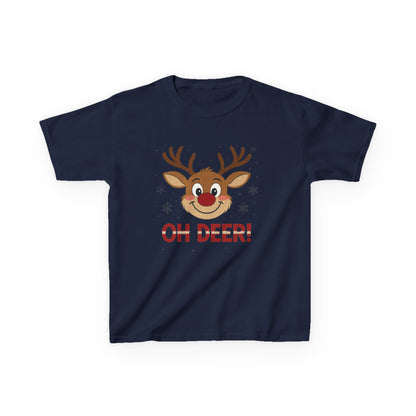 Girls Oh Deer Christmas T-Shirt, Cute Reindeer Kids Holiday Tee
