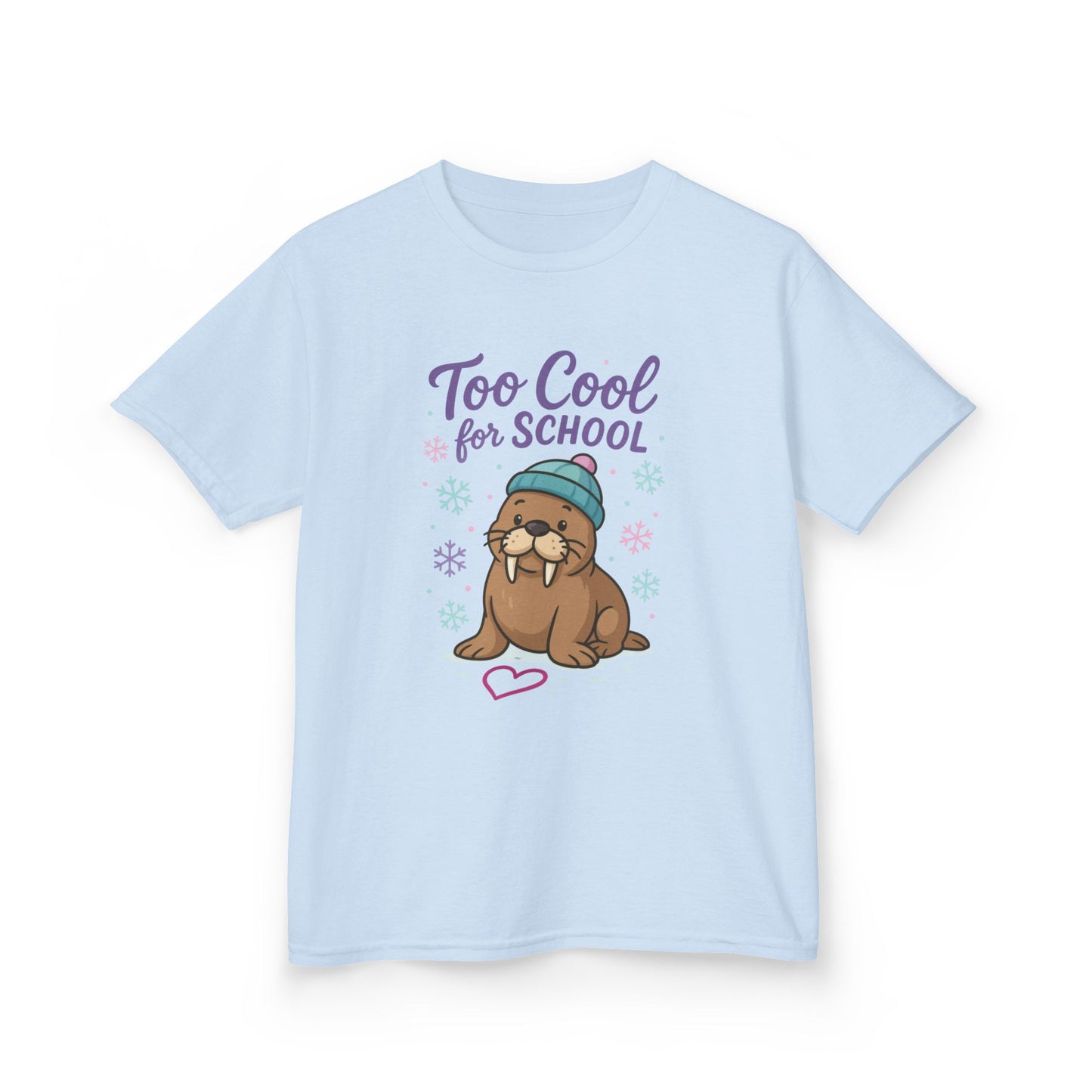 Kids Heavy Cotton™ Tee, Kids Too Cool for School Walrus T-Shirt, Cute Animal Graphic Tee, Funny Winter Shirt