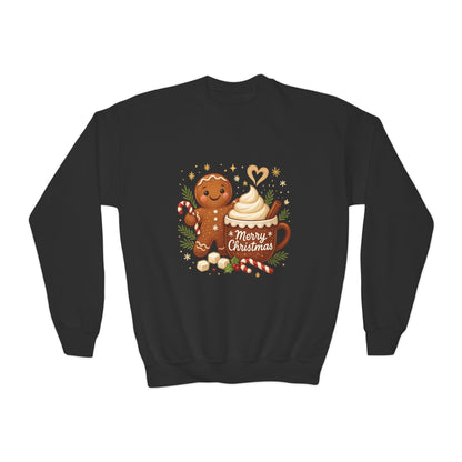 Gingerbread - Hot Cocoa Christmas Sweatshirt for Girls, Cozy Holiday Jumper, Youth Crewneck Sweatshirt