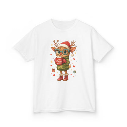 Hot Cocoa Queen Christmas T-Shirt for Girls, Cute Holiday Reindeer Tee