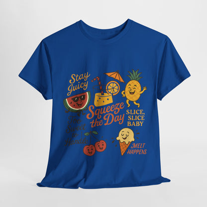Cute Fruit Pun T-Shirt for Women, Summer Graphic Tee, Kawaii Watermelon Pineapple Ice Cream Design, Squeeze the Day Shirt, Stay Juicy Top