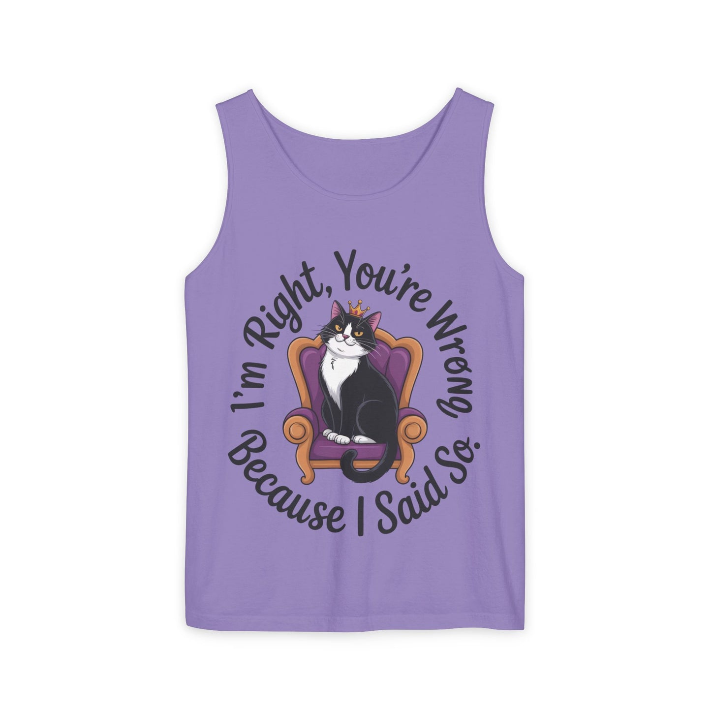 Funny Cat Queen Tank Top, Sassy Cat Graphic Tee for Women, Cat Mom Humor Tee Gift, Funny Graphic T-Shirt, I'm Right, You're Wrong Tee