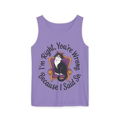 Funny Cat Queen Tank Top, Sassy Cat Graphic Tee for Women, Cat Mom Humor Tee Gift, Funny Graphic T-Shirt, I'm Right, You're Wrong Tee