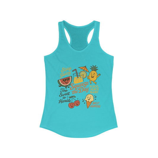 Cute Fruit Pun Tank Top for Women, Summer Graphic Tee, Kawaii Watermelon Pineapple Ice Cream Design, Stay Juicy Top, Beach Day, Vacation...