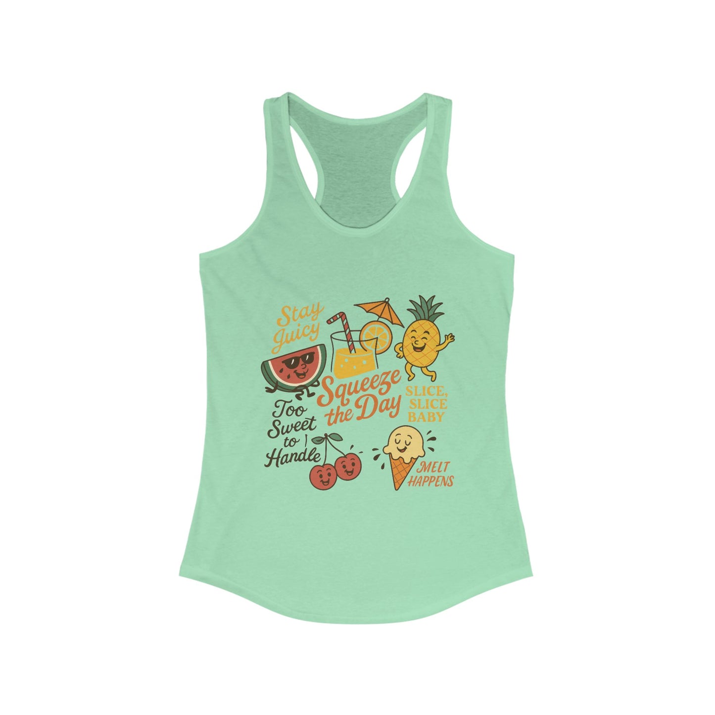 Cute Fruit Pun Tank Top for Women, Summer Graphic Tee, Kawaii Watermelon Pineapple Ice Cream Design, Stay Juicy Top, Beach Day, Vacation...