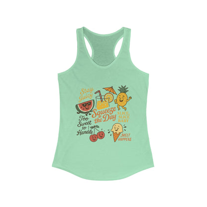 Cute Fruit Pun Tank Top for Women, Summer Graphic Tee, Kawaii Watermelon Pineapple Ice Cream Design, Stay Juicy Top, Beach Day, Vacation...