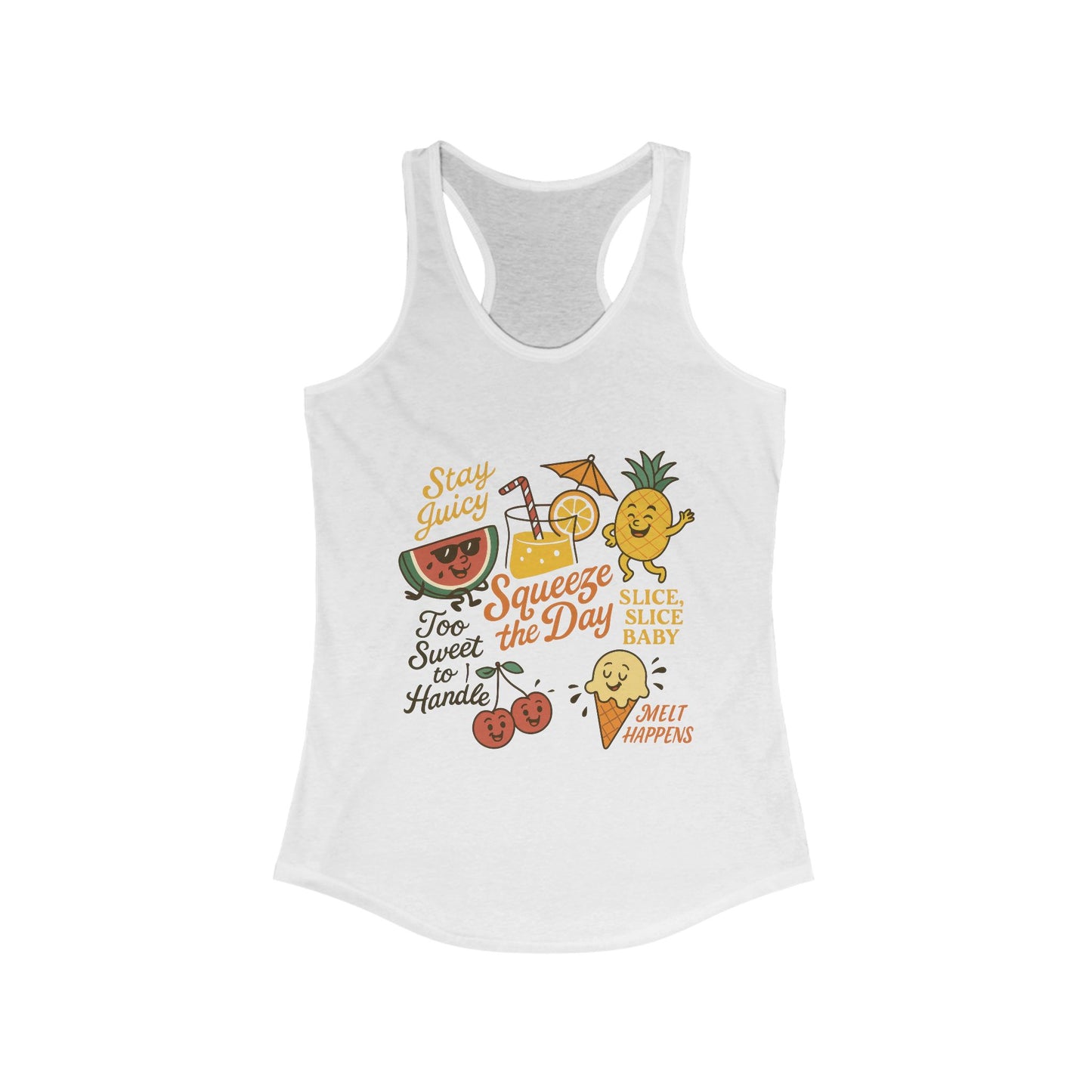 Cute Fruit Pun Tank Top for Women, Summer Graphic Tee, Kawaii Watermelon Pineapple Ice Cream Design, Stay Juicy Top, Beach Day, Vacation...