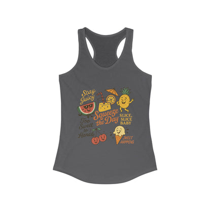 Cute Fruit Pun Tank Top for Women, Summer Graphic Tee, Kawaii Watermelon Pineapple Ice Cream Design, Stay Juicy Top, Beach Day, Vacation...