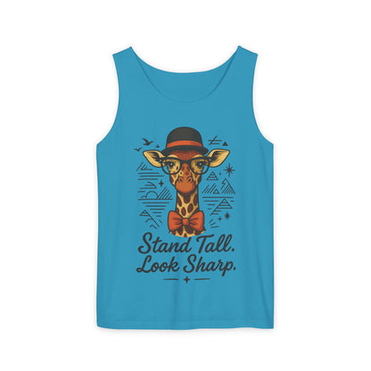 Giraffe Inspirational Tank Top, Stand Tall Look Sharp Shirt, Unisex Summer Apparel, Cute Animal Gift, Zoo Lover's Fashion