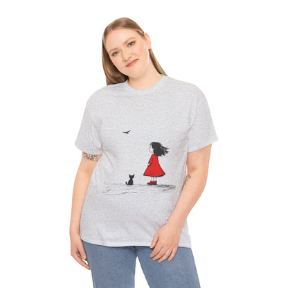 Cat Lover Tee, Cute Graphic T-Shirt, Cat & Girl Design, Gift for Cat Owners, Casual Stylish Unisex Cotton Shirt, Women's Cotton T-Shirt
