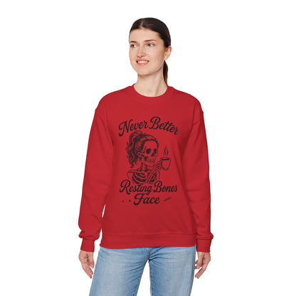 Skull Coffee Lovers Crewneck Sweatshirt, Womens, Perfect for Halloween, Cozy Outfit, Gift for Friends, Relaxing Days, Coffee Enthusiasts