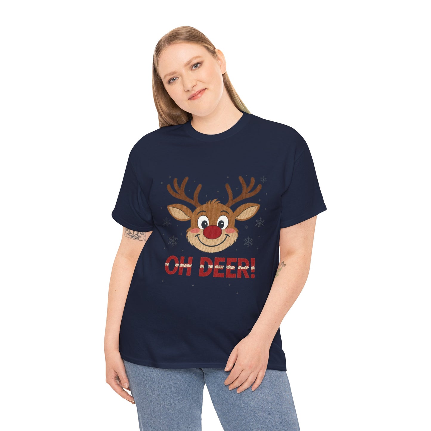 Women's Oh Deer Christmas T-Shirt, Cute Reindeer Holiday Graphic Tee, Women's Heavy Cotton Tee