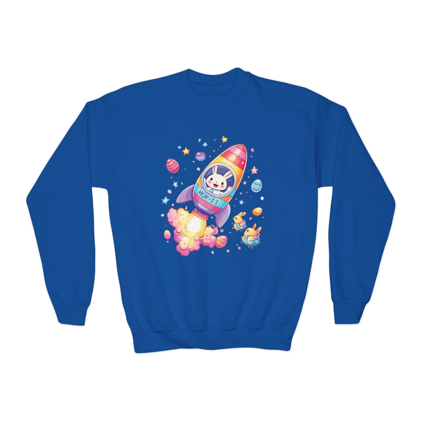 Astronaut Easter Bunny Youth Sweatshirt - Cute Rocket Bunny Design, Space Adventure Spring Shirt, Fun Holiday Gift for Kids