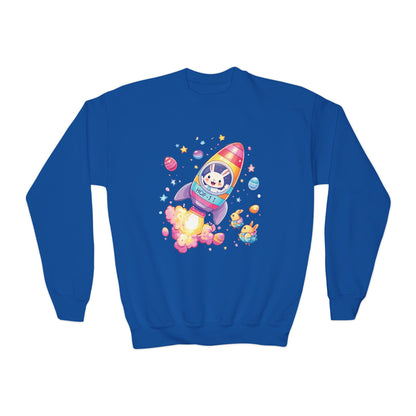 Astronaut Easter Bunny Youth Sweatshirt - Cute Rocket Bunny Design, Space Adventure Spring Shirt, Fun Holiday Gift for Kids