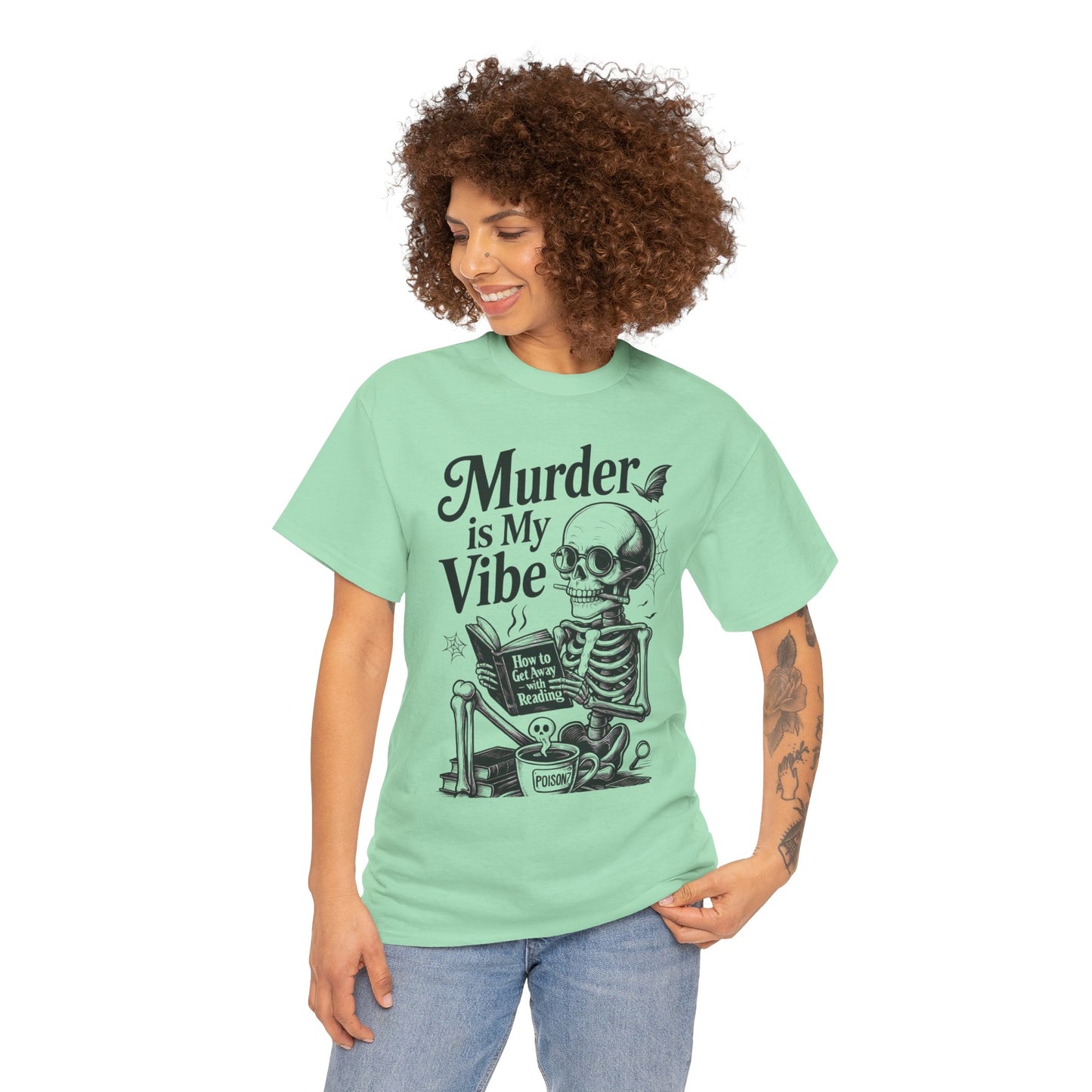 Womens Heavy Cotton Tee - "Murder is My Vibe" Graphic Shirt for Ghoulish Vibes, Halloween Fun, Spooky Season, Casual Wear, Gift for [...]