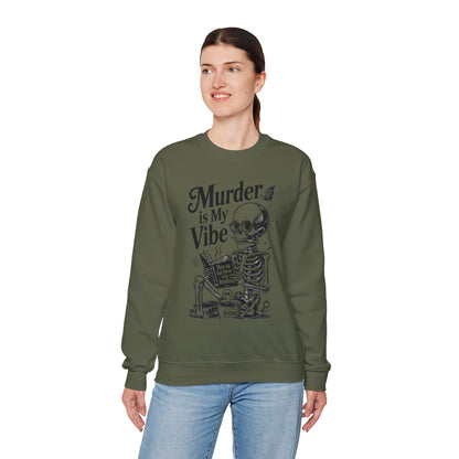 Womens Murder is My Vibe Crewneck Sweatshirt, Cozy Gift for Halloween, Unique Sweatshirt, Skull Graphic, Fall Fashion, Unisex Pullover