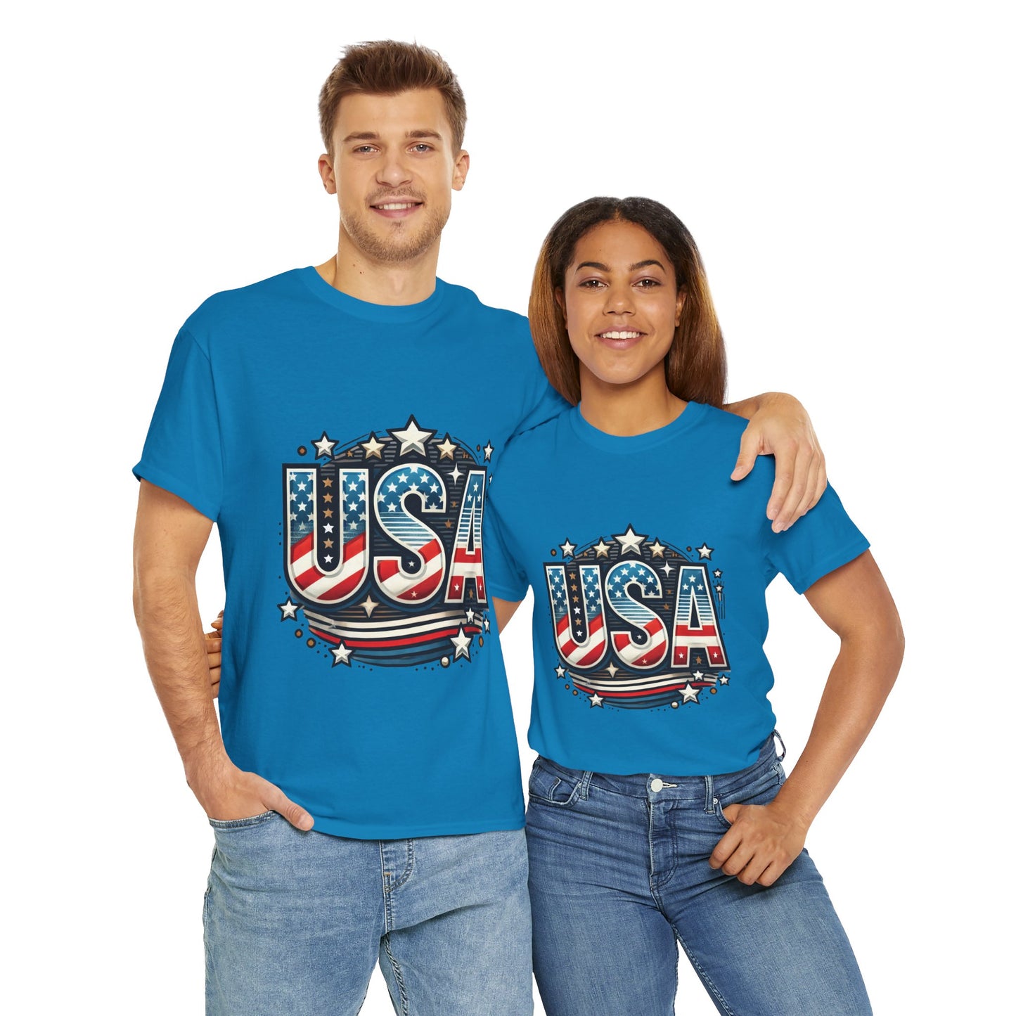 Patriotic USA T-Shirt, Unisex Heavy Cotton Tee for Independence Day, Memorial Day, 4th of July, Casual Wear, Gifts