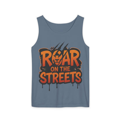 Mens Garment-Dyed Tank Top, Roar on the Streets Lion Graphic Mens Tank Top