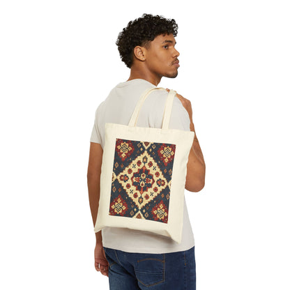 Boho Cotton Canvas Tote Bag, Shopping Bag for Everyday Use, Beach, Grocery, Gifts, Sustainable Style, Traditional Turkish Carpet Pattern
