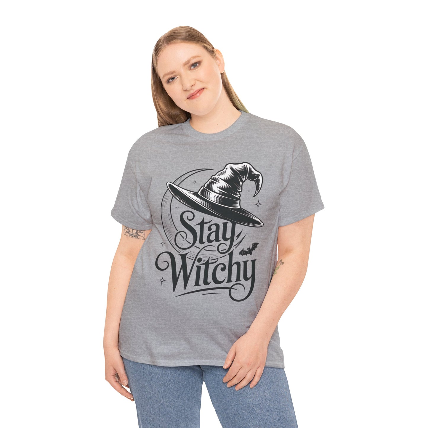 Stay Witchy Gothic Moon Witch Hat Women's T-Shirt, Minimalist Halloween Witchy Graphic Tee