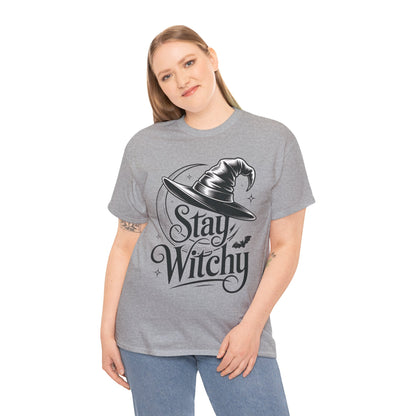 Stay Witchy Gothic Moon Witch Hat Women's T-Shirt, Minimalist Halloween Witchy Graphic Tee