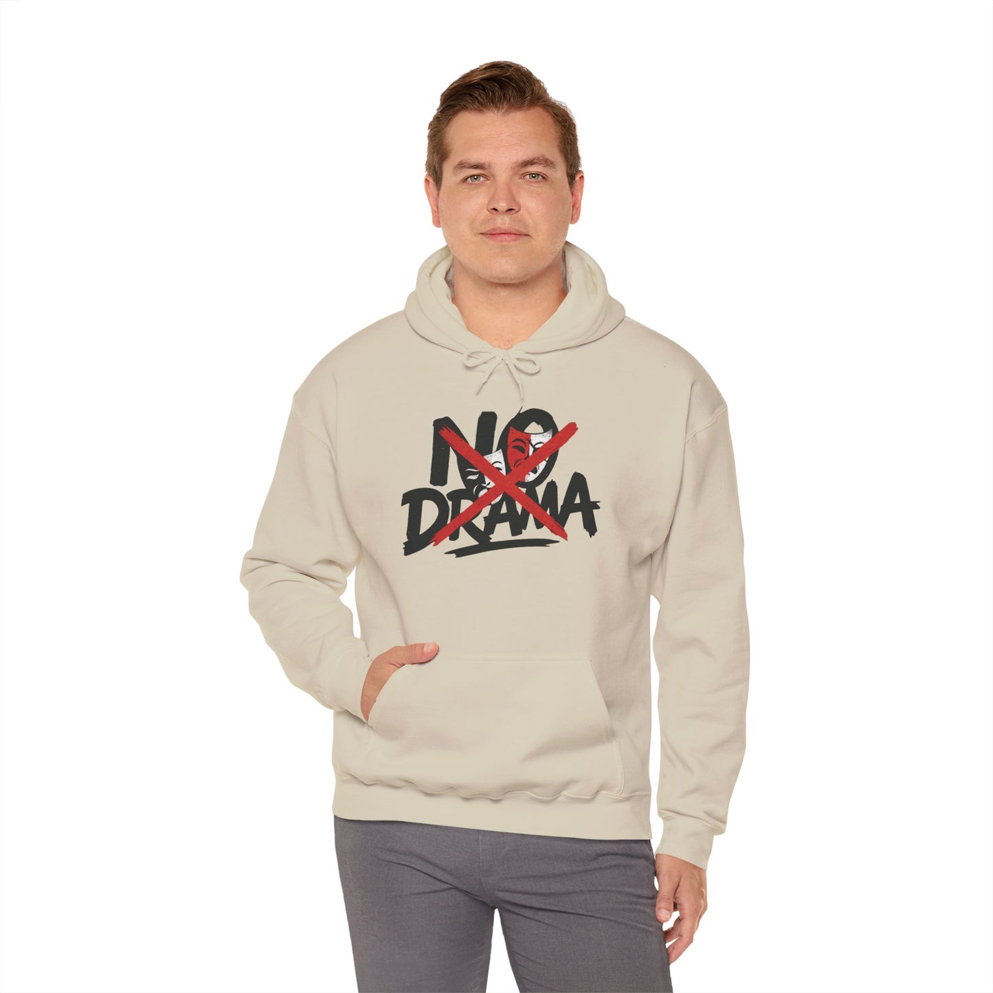 No Drama Mens Hoodie, Cozy Hoodie, Everyday Wear, Gift for Friend, Casual Fashion, Relaxed Vibes