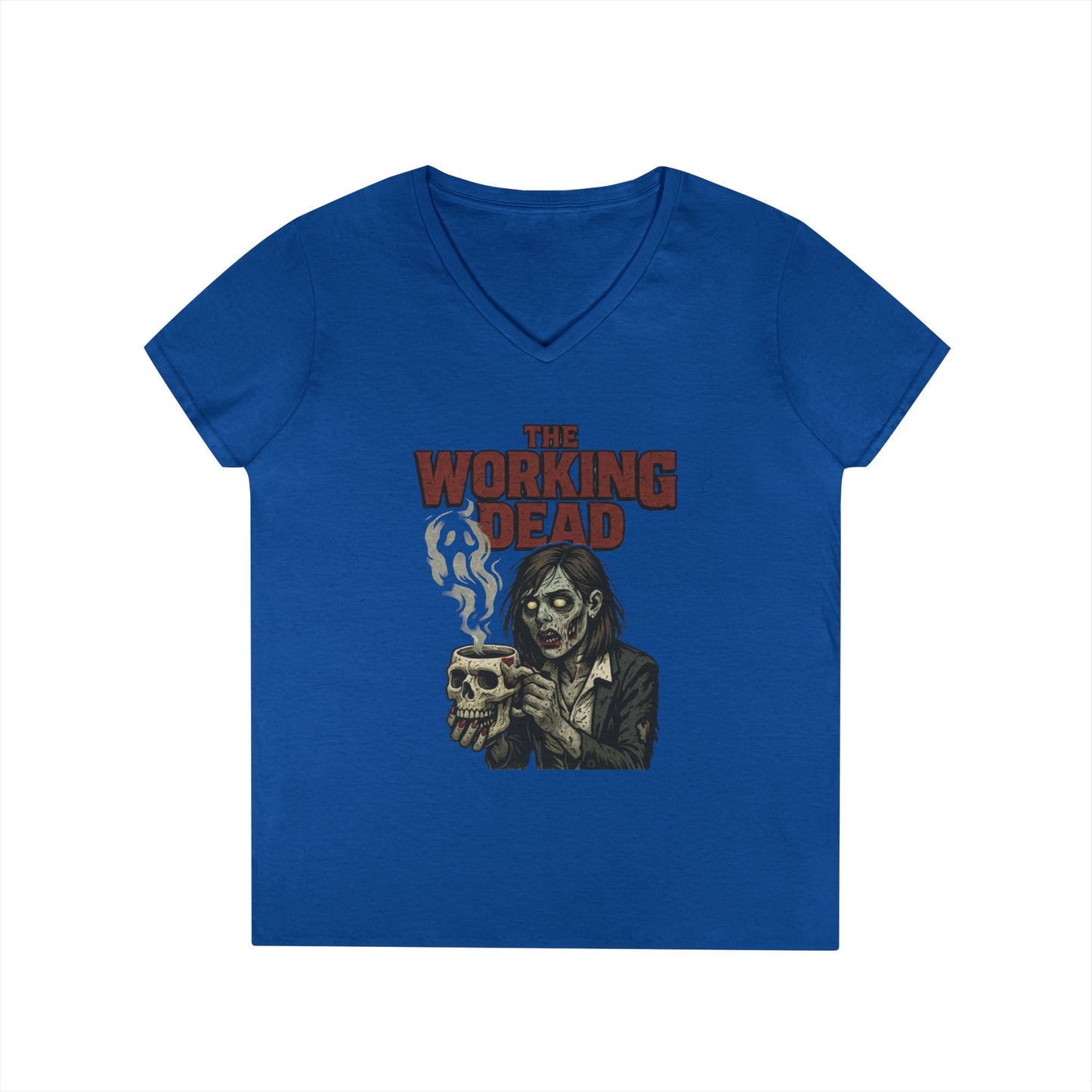 Ladies' V-Neck T-Shirt, The Working Dead Women's Zombie Funny Office T-Shirt, Meeting Humor Tee, Halloween Work Tee
