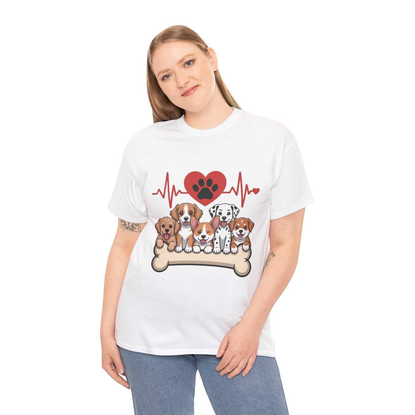 Cute Puppy Heartbeat Women's T-Shirt, Dog Lover Gift, Paw Print Heart Graphic Tee