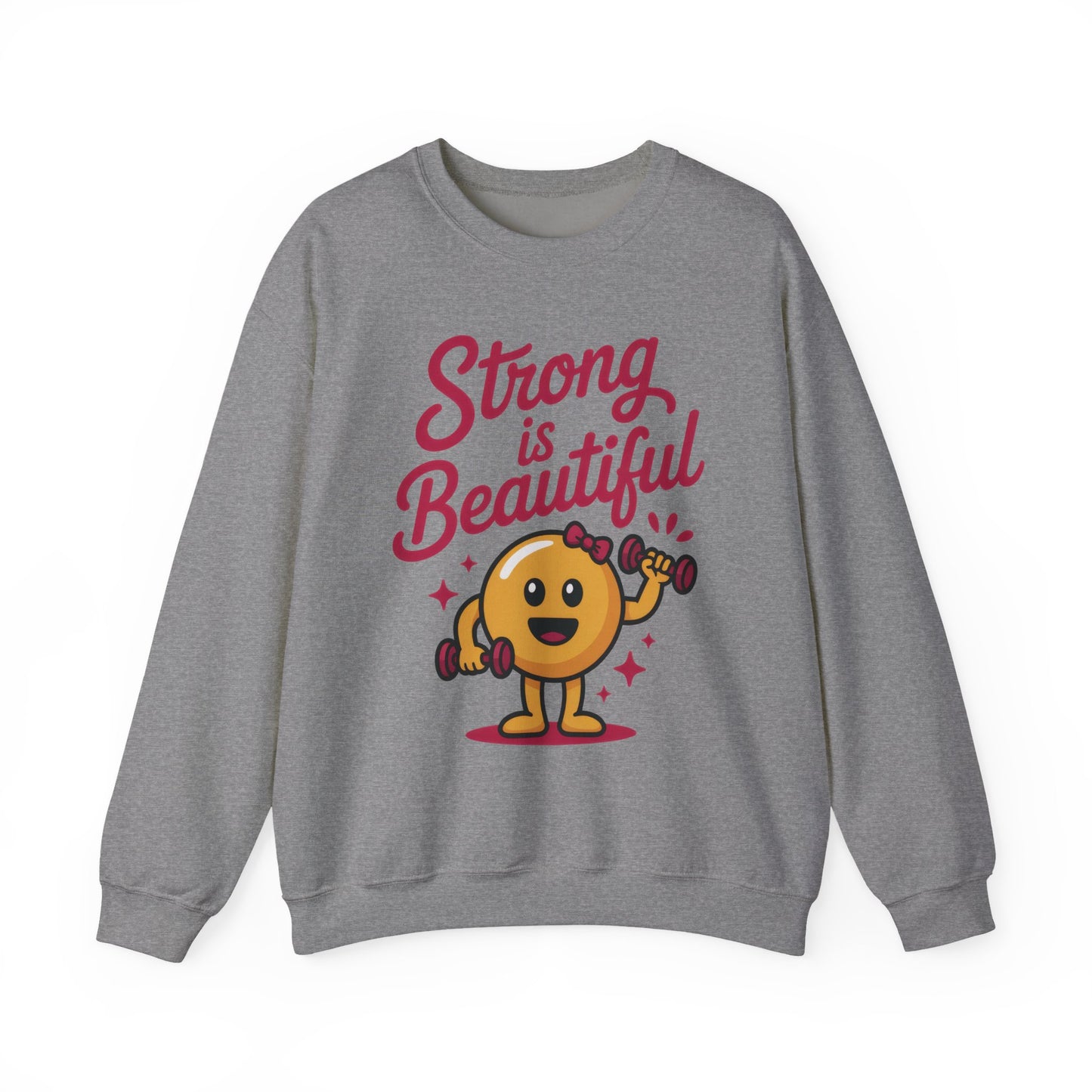 Strong is Beautiful Womens Crewneck Sweatshirt, Cute Fitness Graphic Pullover, Gym and Workout Motivation Sweater, Gift for Fitness Lovers