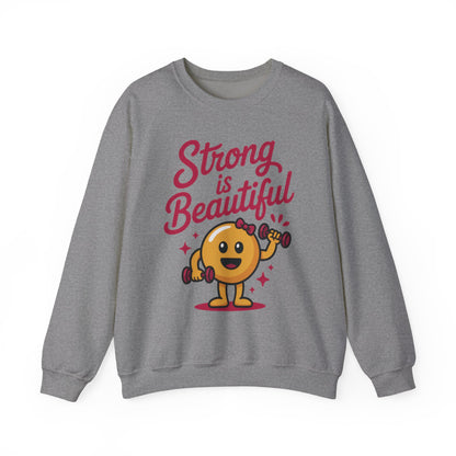Strong is Beautiful Womens Crewneck Sweatshirt, Cute Fitness Graphic Pullover, Gym and Workout Motivation Sweater, Gift for Fitness Lovers