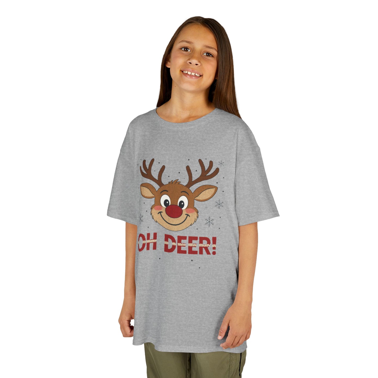 Girls Oh Deer Christmas T-Shirt, Cute Reindeer Kids Holiday Tee