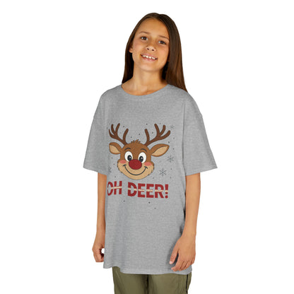 Girls Oh Deer Christmas T-Shirt, Cute Reindeer Kids Holiday Tee