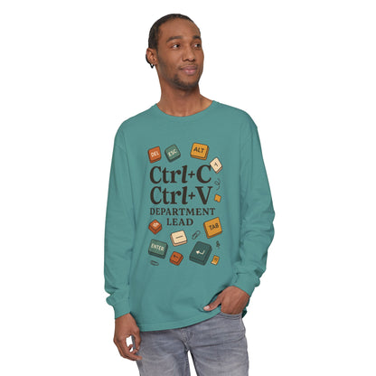 Graphic Long Sleeve Tee, Ctrl+C Ctrl+V Department Lead, Funny Office Humor Shirt, Programmer Gift, Tech Nerd Tee, IT Department Apparel