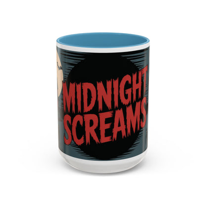 Midnight Screams Mug, Retro Horror Movie Poster Coffee Cup, Gothic Halloween Gift for Horror Lovers, Accent Coffee Mug (11, 15oz)