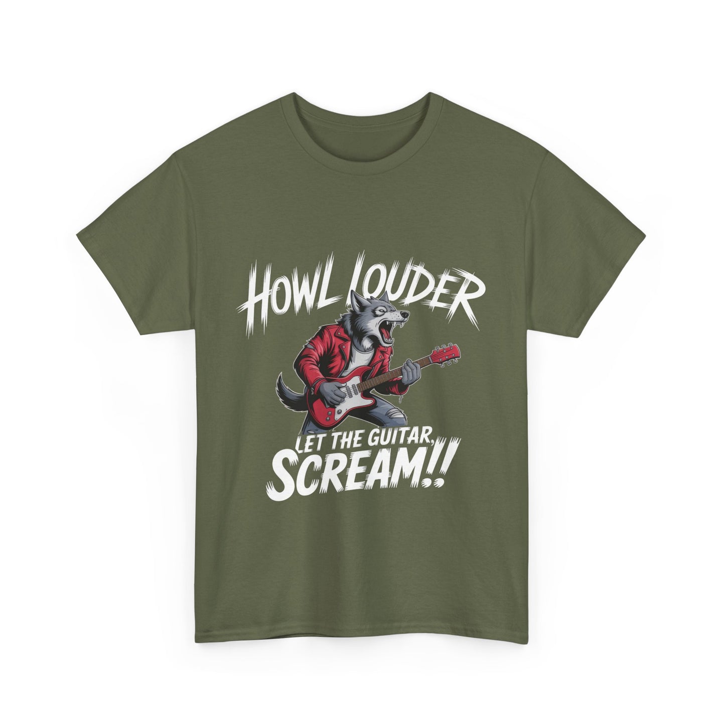 Rockin' Wolf Unisex Tee, Perfect for Music Lovers, Music Lover Graphic T-Shirt, Cool Guitarist Wolf Design, Rock Wolf Electric Guitar Tee