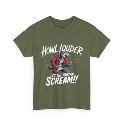 Rockin' Wolf Unisex Tee, Perfect for Music Lovers, Music Lover Graphic T-Shirt, Cool Guitarist Wolf Design, Rock Wolf Electric Guitar Tee