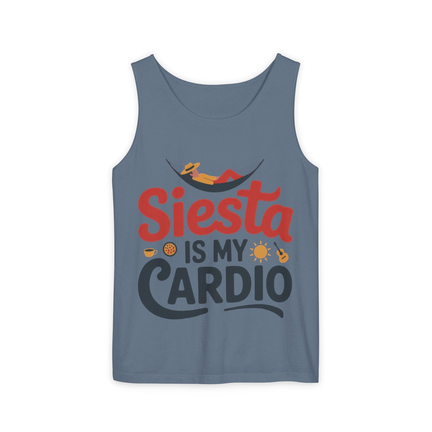 Mens Garment-Dyed Tank Top, Siesta Is My Cardio Funny Mens Tank Top Spain Humor
